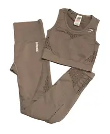 ​Gymshark Energy Seamless Set Taupe Brown Leggings M Sports Bra XS Athleisure