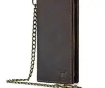 Men's Long Wallet with Chain Genuine Leather Biker Trucker Bifold Clutch Handbag