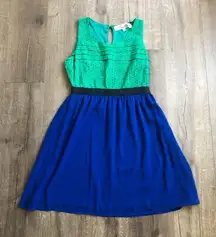 Emmelee Blue Green Eyelet Blue Skirt A Line Mini Dress