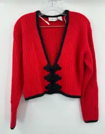 Liz Claiborne Vintage Women's Red/Black Silk Angora Cardigan Sweater Size SP