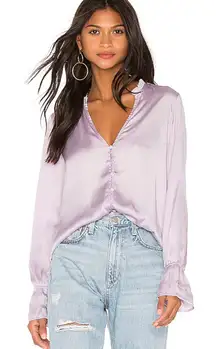 Paige x Revolve Anguilla Satin Blouse in Lavender Fog size Small $219