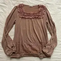 Axes femme pink square neck rosette bib long sleeve top