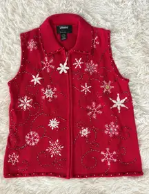 Studio‎ Joy Christmas Vest Womens PM Petite/Medium Red Snowflake Knit Holiday