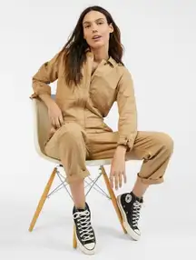 NEW OuterKnown Jumpsuit Womens Small Utility Coveralls Cargo Linen Cotton Tan