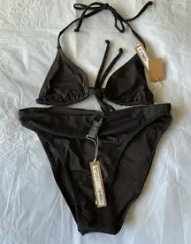 Skims Swim‎ Bikini Set, triangle top and high leg bikini bottom, color onyx, “S”