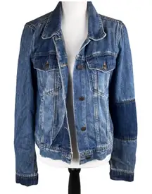 Free People Rumors Two Tone Denim Patchwork Jean Jacket Women's Size Medium