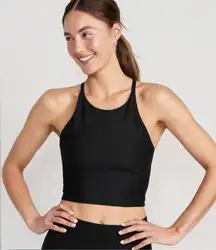 Old Navy Powersoft Athletic Long Line Sports Bra Tank Top Workout Black Medium