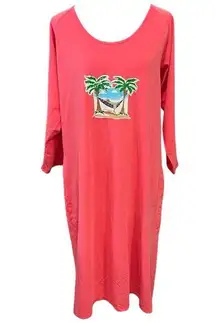 Sunberry Coral Long Sleeve Midi Beach Dress Cotton Spandex Blend (L) EUC