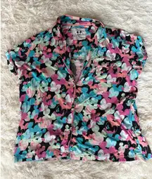 Disney Luxe Mickey Mouse Pajama Top Button Front‎ Short Sleeve XL