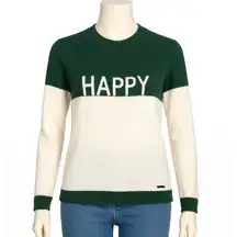 Peace‎ Love World Sweater Happy Color Block Pullover Affirmation Green White XS