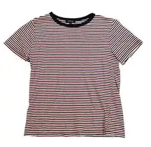 Roolee Striped Ringer T- Shirt Red White Blue Short Sleeve Women's Large Top