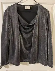 Kathie Lee Collection Women`s Double Layer Sparkle Blouse Black Metallic Medium