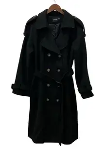 Boohoo Black Double Breasted Faux Wool Winter Trench Coat Size 10