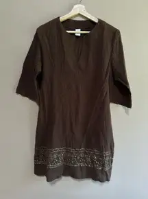 Baja Blue Swim Coverup 100% Cotton‎ Gauzy Brown Sequin Detail Size Large Beach