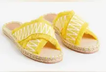 H&M sandals espadrilles criss cross fringe slides yellow embroidered flats