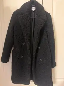 Nine West Black Sherpa Teddy Long Coat Medium