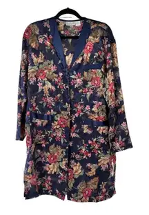 Vintage Kathryn Floral Sheer‎ Button Up Night Shirt