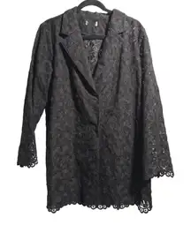 Womens Black Floral Lace Blazer Jacket Sheer Whimsigoth XL Pockets Gothic Office