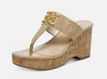 New womens sz 8.5 Sam Edelman tan Yardlie gold buckle wedge open toe sandal