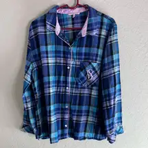 Victorias Secret Blue/Pink Plaid Button-Up Pajama Top Size XL