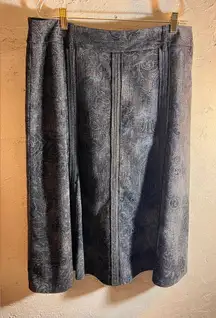 Skirt midi maxi Gray Patterned Brocade Women's Skirt blue grey fringe 12 lined