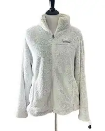 Columbia Women's Fluffy White‎ Fleece Jacket Full Zip Faux Fur Pockets Size XL