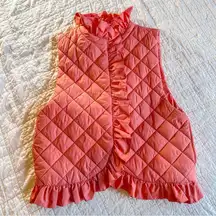 Clare V. Coral Pink Quilted Puffer Vest M/L Ruffle