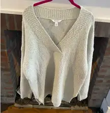 Nine West Oversized Deep V Neck Sweater Medium Cream w/Gold threads