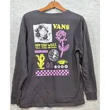 Vans  Long Sleeve Graphic Tee Womens M Rose Globe Print Black Medium 66