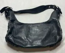 Stuart Weitzman Black Crocodile-Embossed Leather Hobo Bag Silver Hardware