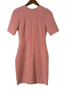 H&M Crew Neck Open Back Crepe Sheath Dress Pink 6