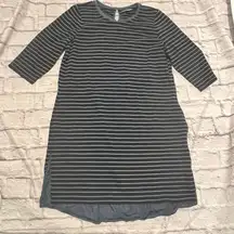 J.Jill Striped Cotton Knit Dress with Chambray Hem Detail‎ Medium