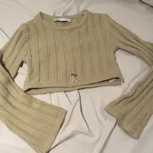 Zara Beige Tan Ribbed Knit Crop Top sweater cable knit XS NEW adjustable hem Y2K