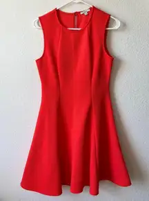 orange red fit and flare sleeveless summer dress