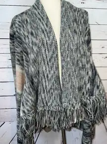 Knox Rose Cardigan Fringe Sweater Small Knit Boho Hippie Open Front Lagenlook‎