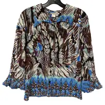 Alberto Makali Crinkle Fabric Abstract Print Button Front Shirt Top XL Fairycore