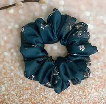 Large midnight floral with dragonflies satin silk scrunchie silky Scrunchie