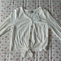 Papaya White Ribbed Long Sleeve Button Down