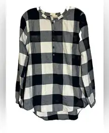 𝅺LOFT Buffalo Check Plaid Pullover Shirt Blue White Flannel 1/4 Button Up New M