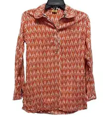 Roberta Roller Rabbit Women's Printed Button Up Orange Size S Rolled Sleeve Top