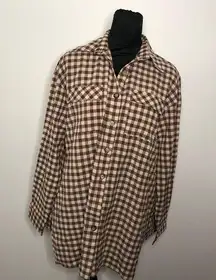 Cider  Womens Checkered Long Sleeve Button-Up Shirt Top Brown Size Medium NWT