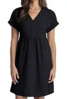 Briggs Linen Blend Dress Black V-Neck Sz L Short Sleeves Vacation Cruise Wear