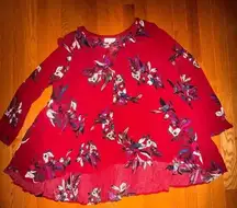 Grace and Lace floral sheer top maroon flowing shirt‎ size xl