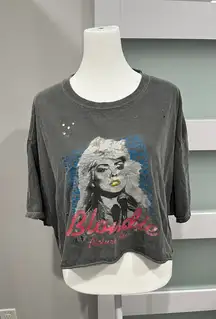 Blondie Rock Band Graphic Crop Top Distressed Grey S M