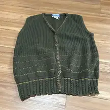 Pendleton Sweater Vest Button Down Green and Tan Size Medium