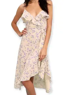 Lulus  Le Quartier Nude Floral Print Ruffled Midi Dress