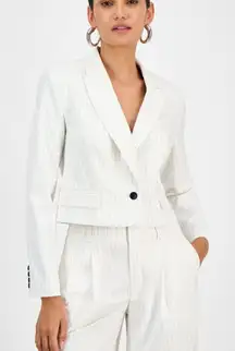 INC International Concepts Cream Pinstripe Cropped Blazer Size: XL NEW