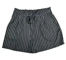 DR2 Black & White Striped Lightweight High Waisted Tie Paper Bag Waist Shorts L