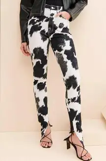 We Wore What  Cow Print Stiletto Slit Jeans 27