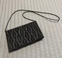 Women’s Black & Clear Beaded Bead Thin Shoulder Bag Evening Purse